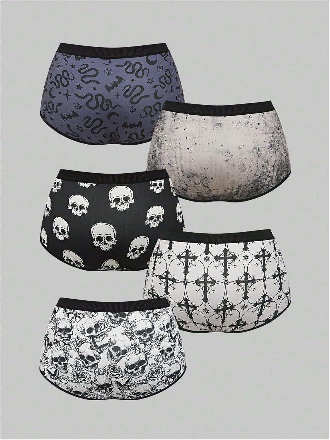 WDIRARA 5 Pack Goth Graphic Panties Boyshorts Mid Rise Shorts Briefs Boxer