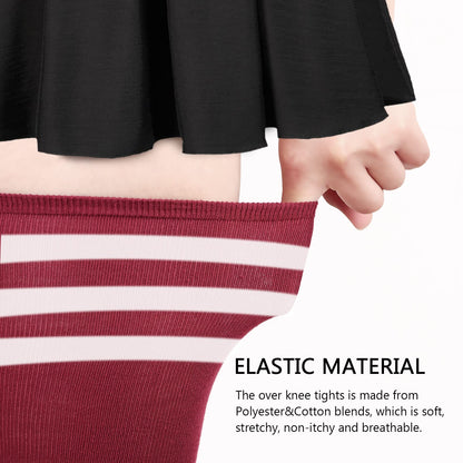 DRESHOW 6 Pairs High Thigh Socks Striped Over Knee Thin Tights Long Stocking Leg Warmer
