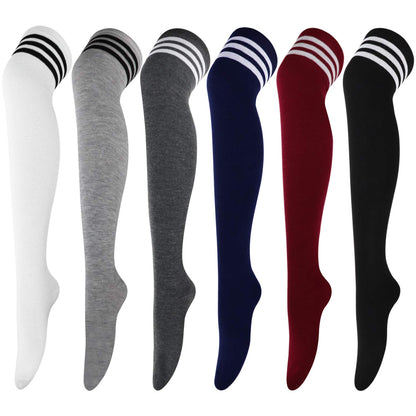 DRESHOW 6 Pairs High Thigh Socks Striped Over Knee Thin Tights Long Stocking Leg Warmer