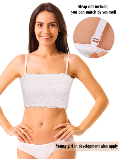 Boao 3 Pieces Women's Floral Lace Tube Top Bandeau Strapless Bras Seamless Stretchy Chest Wrap