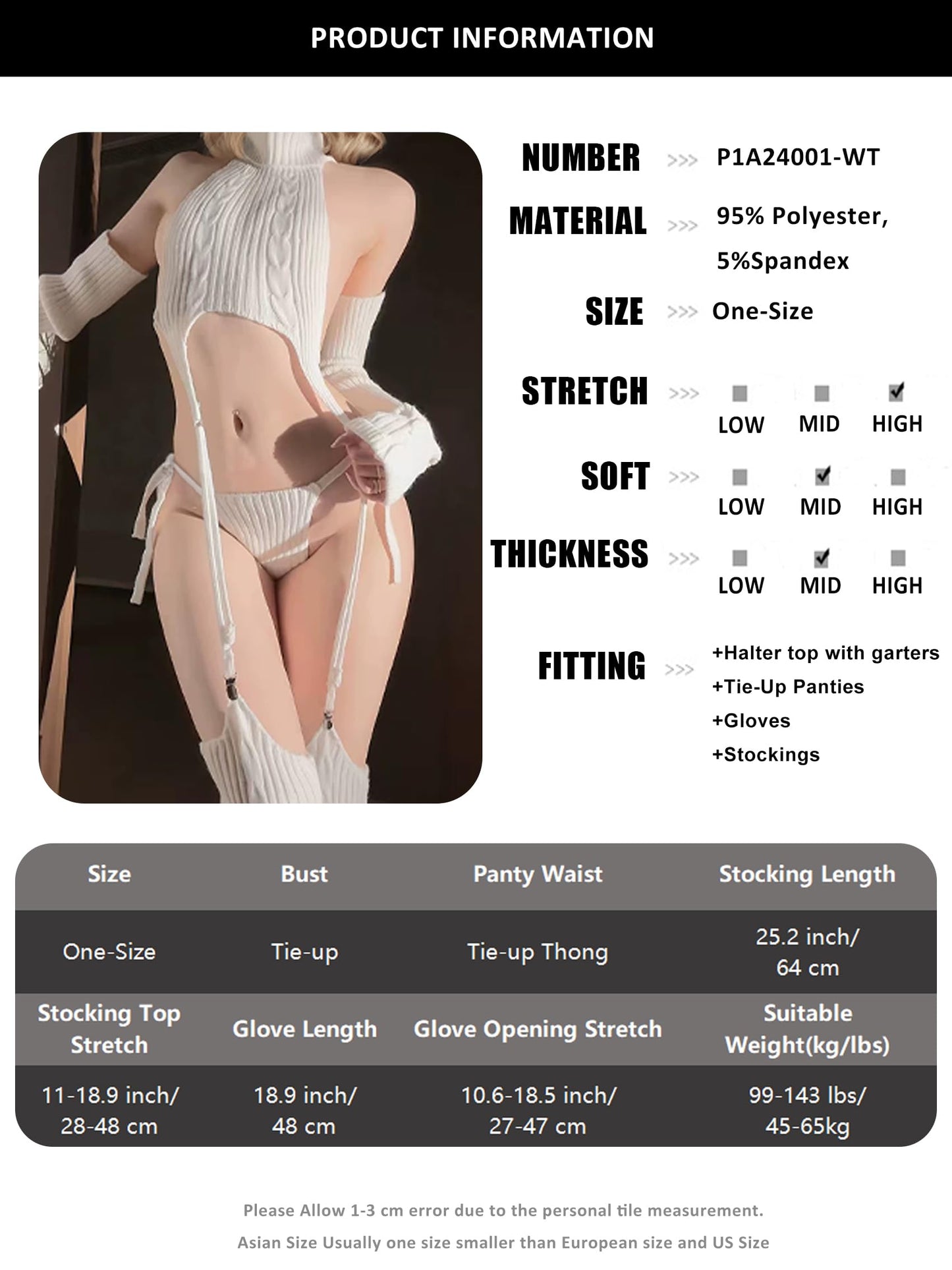 White Knit Sweater Lingerie Set Halter Crop Top with Garter Design, Sexy Cosplay Outfit