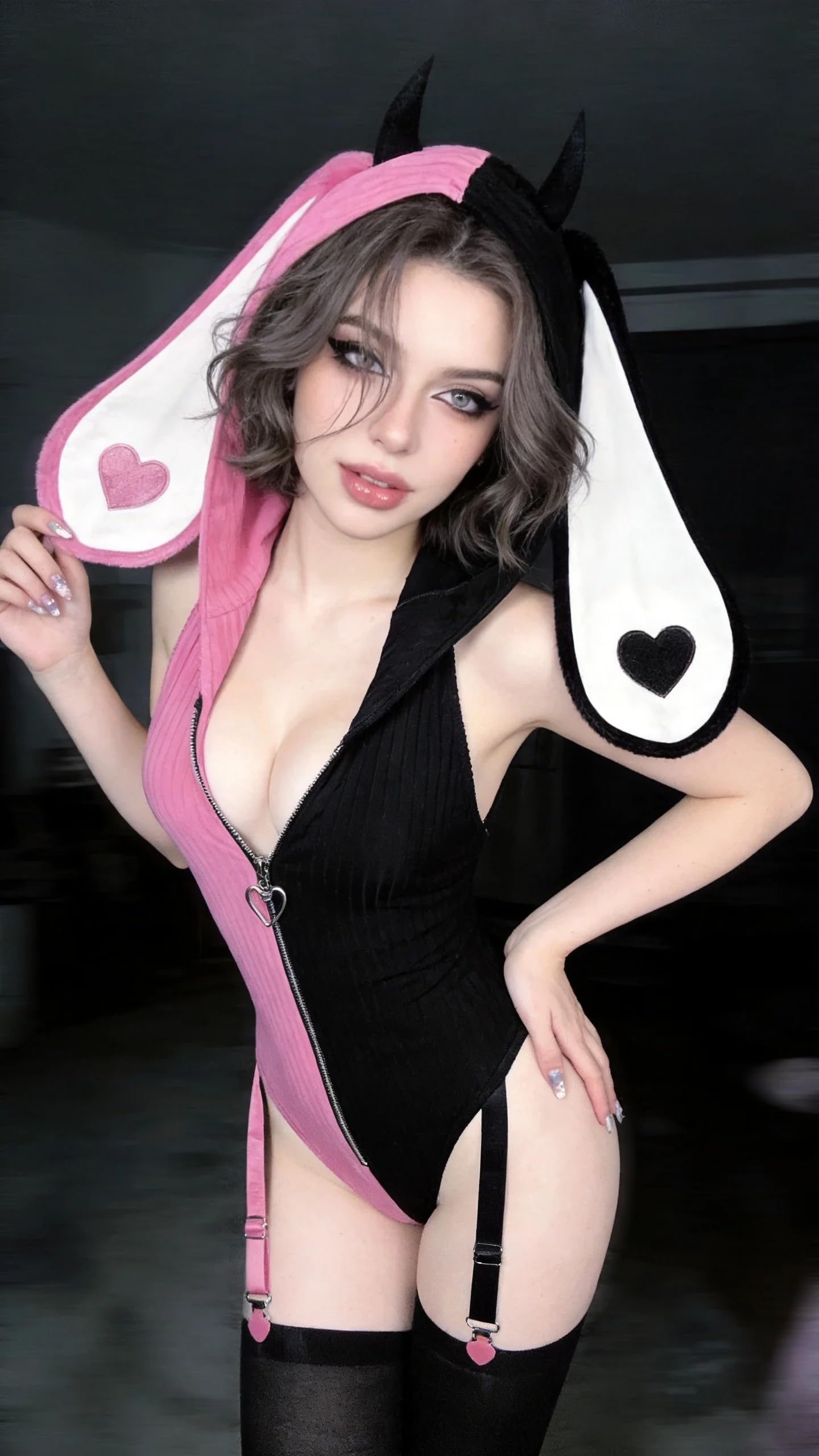 Demon Bunny Cosplay Lingerie Striped Bodysuit | Bunny Lingerie, Exotic Costumes, Demon Bunny, Jail Costume, Striped Costume, Halloween Costume, Festival Outfit
