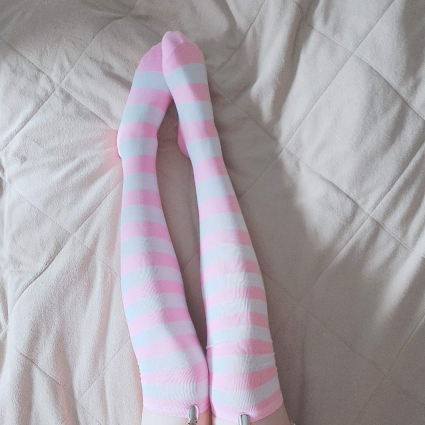 DRESHOW 6 Pairs High Thigh Socks Striped Over Knee Thin Tights Long Stocking Leg Warmer