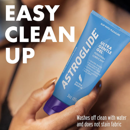 ASTROGLIDE Ultra Gentle Gel Lube, Hypoallergenic, 3 Fl Oz, Travel Size | Water-based ultra gentle hypoallergenic gel without glycerin or parabens. Thicker formula safe for toys and latex condoms.