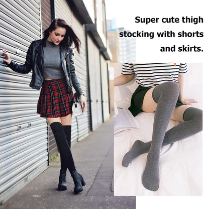 DRESHOW 6 Pairs High Thigh Socks Striped Over Knee Thin Tights Long Stocking Leg Warmer