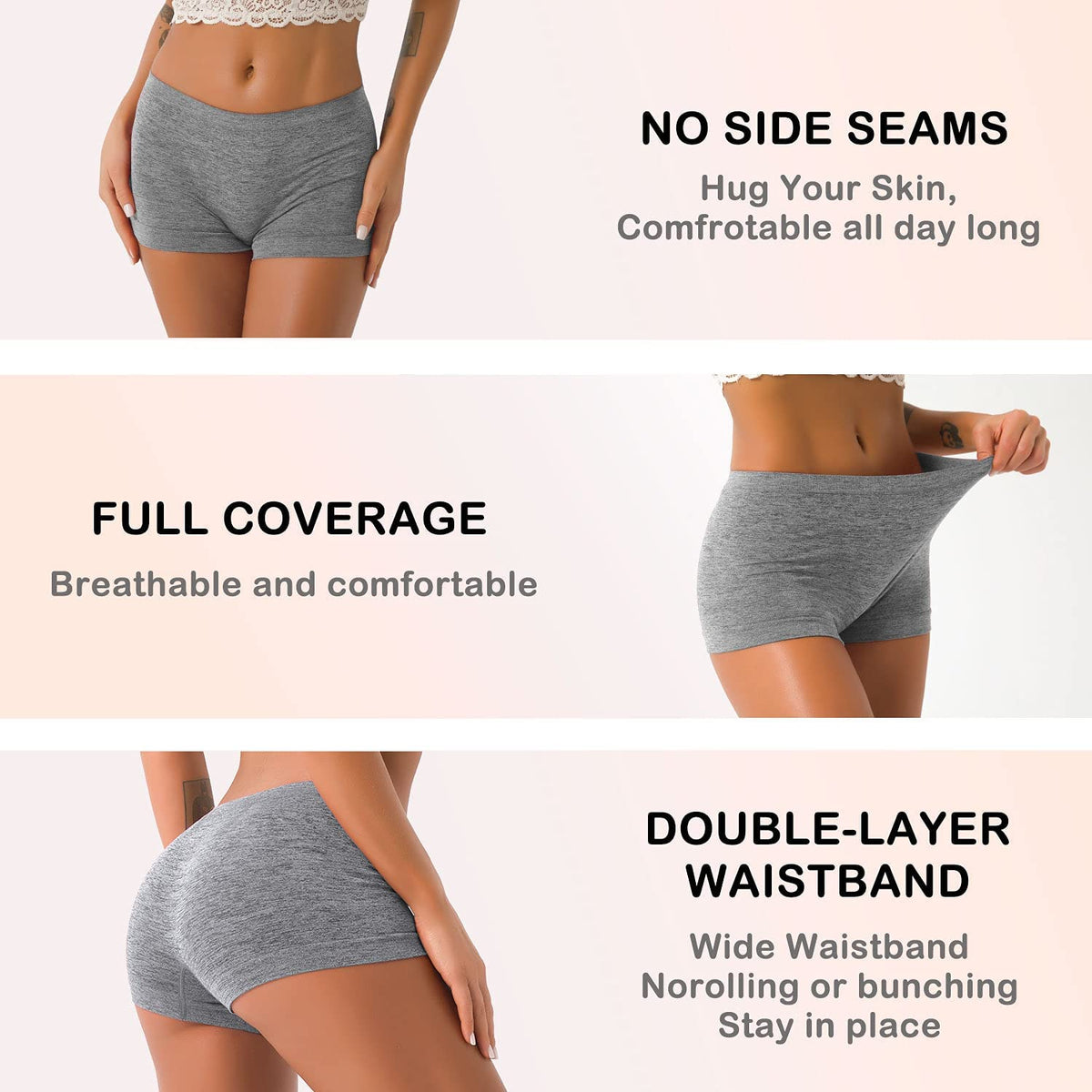 R RUXIA Boyshort Panties Seamless Nylon Underwear Stretch Boxer Briefs 5 Pack