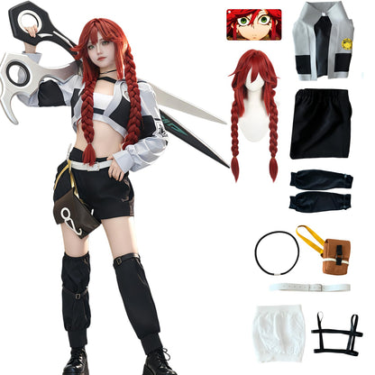 Gachiakuta Cosplay Riyo Full Set Anime Costume Women Jacket With Wig | Gachiakuta Anime Costume Outfit Riyo Reaper Full Set Cosplay Women Short Coat with Black Shoulder Straps for Halloween