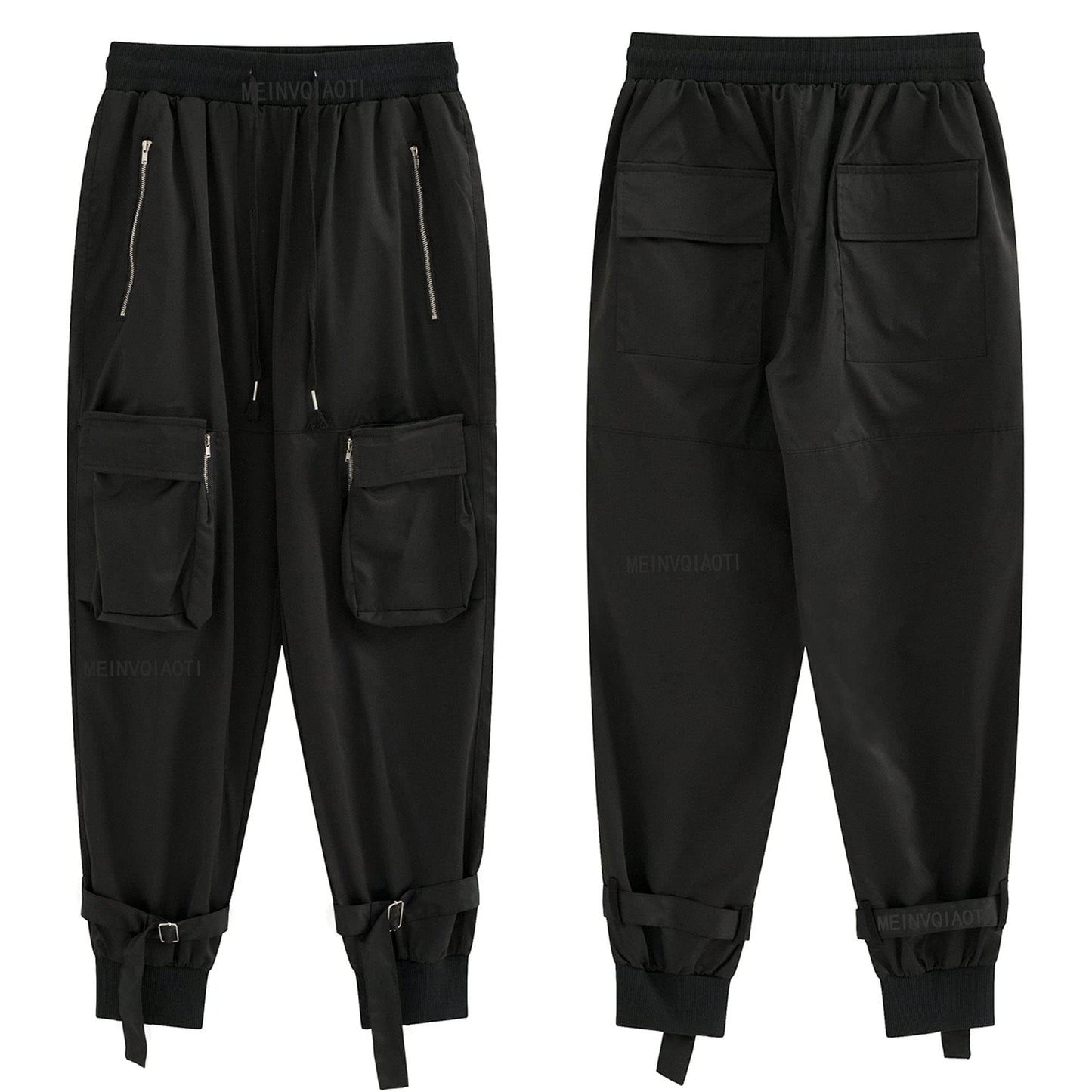 Black Cargo Pants Loose Chained Multi-Pocket Multi-Zip Punk Goth Pants