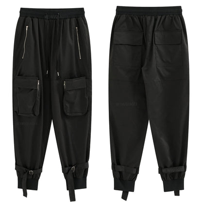 Black Cargo Pants Loose Chained Multi-Pocket Multi-Zip Punk Goth Pants