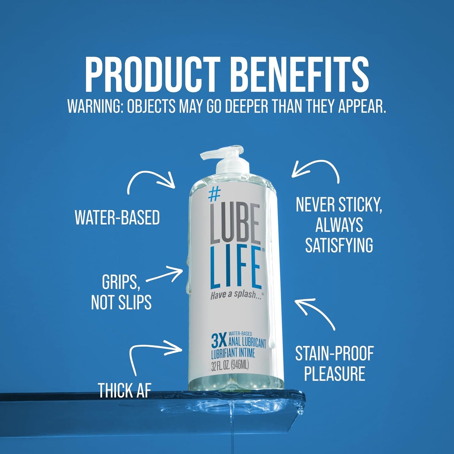 LUBELIFE Water Based 3X Anal Lube, Personal Lubricant, 12 Fl Oz | Extra thick anal glide with triple cushion, non-sticky water-based formula, toy and condom compatible, smooth confident glide