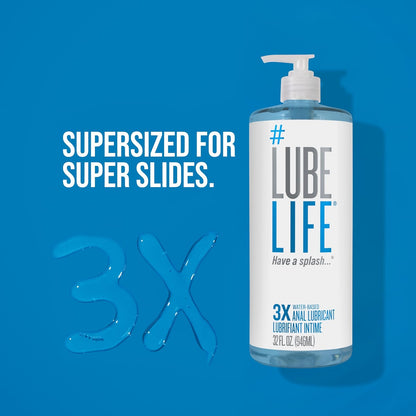LUBELIFE Water Based 3X Anal Lube, Personal Lubricant, 12 Fl Oz | Extra thick anal glide with triple cushion, non-sticky water-based formula, toy and condom compatible, smooth confident glide