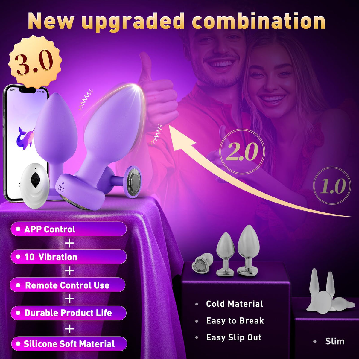 Anal Plug Vibrating Butt Plug, Adult Sex Toys 3PCS Silicone Anal Plugs, Anal Sex Toys with Remote Control 10 Vibrating Vibrator for Men, Anal Toys Adult Sex Toy & Games Prostate Massager