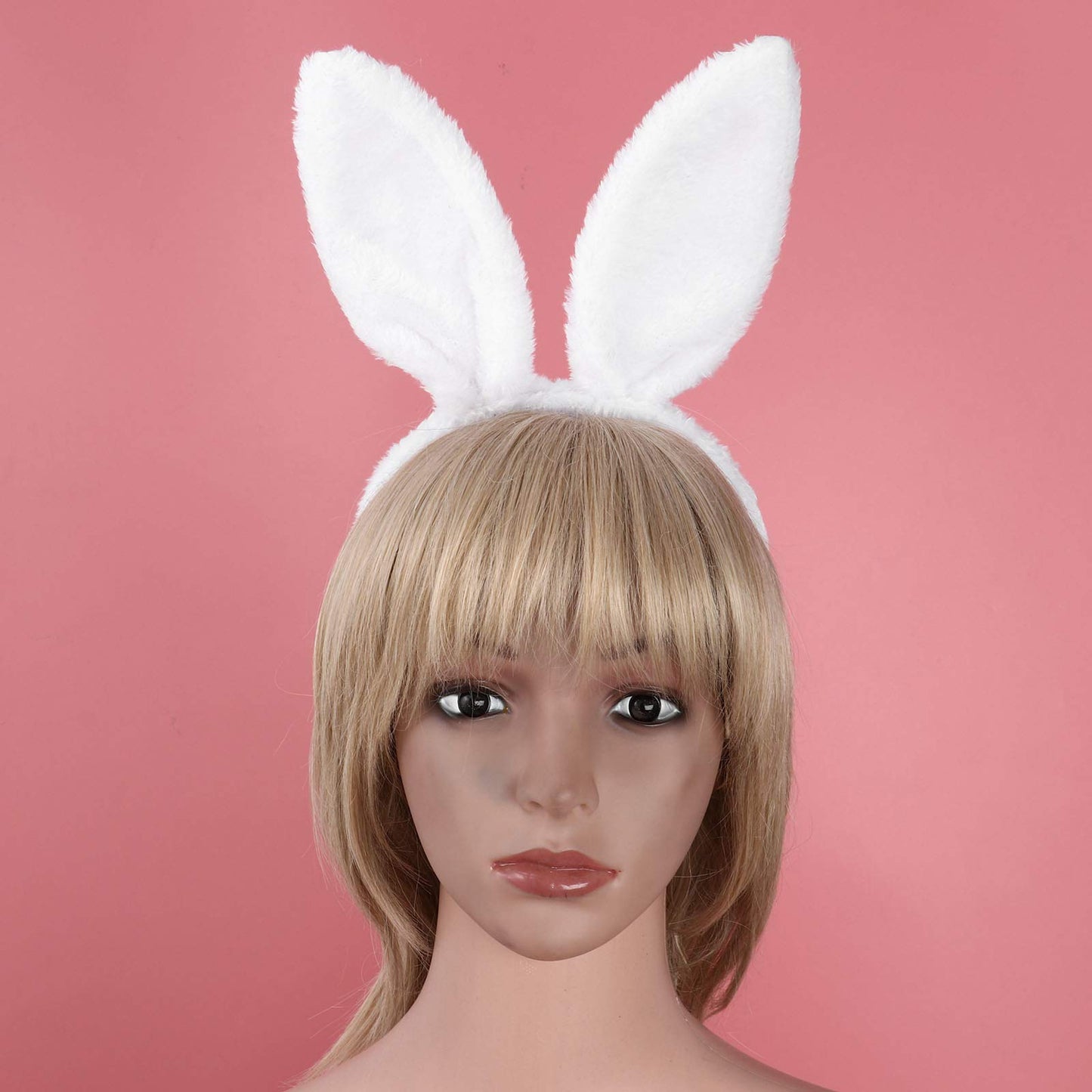 JEATHA Bunny Rabbit Plush Ears Hair Hoop Nose Cover and Rabbit Fur Tail Ball Anal Plug Cosplay Costume Props