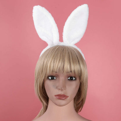 JEATHA Bunny Rabbit Plush Ears Hair Hoop Nose Cover and Rabbit Fur Tail Ball Anal Plug Cosplay Costume Props