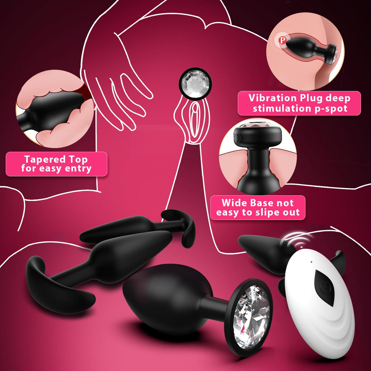 Anal Plug Vibrating Butt Plug, Adult Sex Toys 3PCS Silicone Anal Plugs, Anal Sex Toys with Remote Control 10 Vibrating Vibrator for Men, Anal Toys Adult Sex Toy & Games Prostate Massager