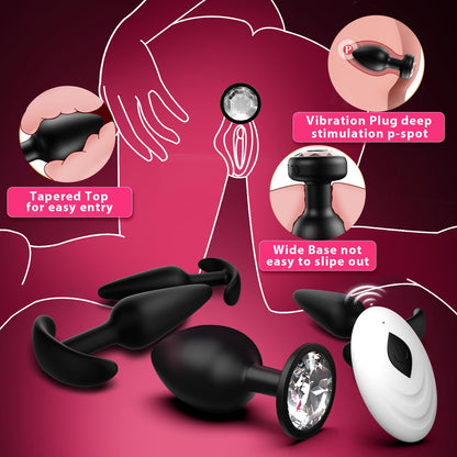 Anal Plug Vibrating Butt Plug, Adult Sex Toys 3PCS Silicone Anal Plugs, Anal Sex Toys with Remote Control 10 Vibrating Vibrator for Men, Anal Toys Adult Sex Toy & Games Prostate Massager