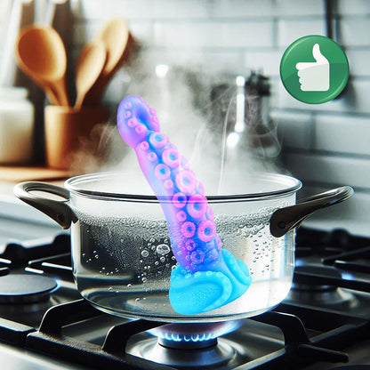 7" Beginner Small Monster Tentacle Dildo with Suction Cup, Silicone Fantasy Dragon Anal Plug, Realistic Tentacle Octopus Penis Conical Alien Dildo, Purple Blue G spot Adult Sex Toy for Men Gay Women