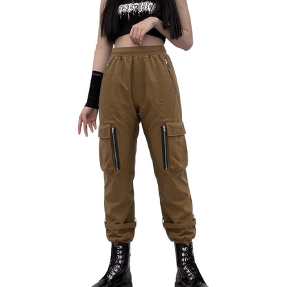 Black Cargo Pants Loose Chained Multi-Pocket Multi-Zip Punk Goth Pants