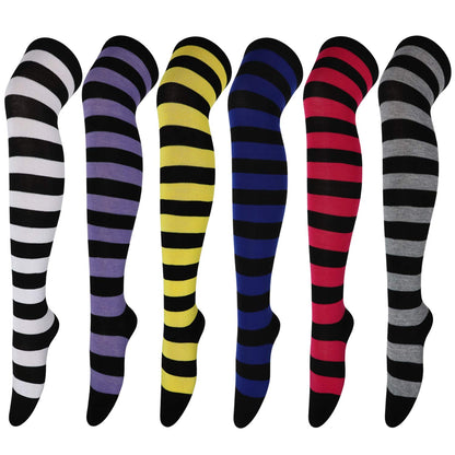DRESHOW 6 Pairs High Thigh Socks Striped Over Knee Thin Tights Long Stocking Leg Warmer