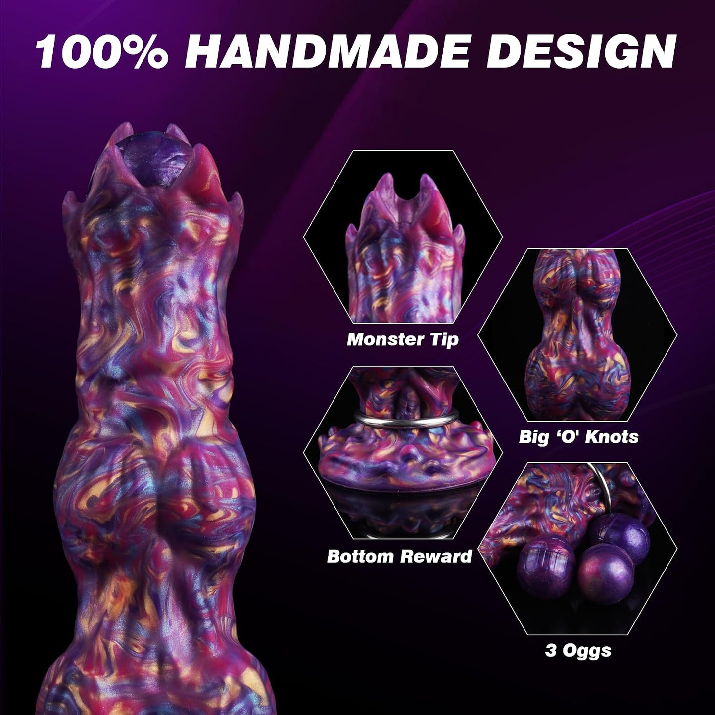 10" Monster Dildo Huge Ovipositor Dildo with 4 Eggs, Big Fantasy Anal Dildo | Horse Knot Dragon Dildo with Inflatable Pump, Dog Sex Toy with Strong Suction Cup, Silicone Alien Adult Toys for Women Men
