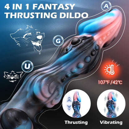 Thrusting Dildo Dragon Monster Dildo - 9.72" Fantasy Horse Dildos with Suction Cup, Dog Knot Dildos Vibrating Huge Thick Anal Toys Silicone with Heating, Adult Toys for Women Men | Creature Dildo with Suction Cup, Dog Knot Dildo Vibrating Huge Thick Anal