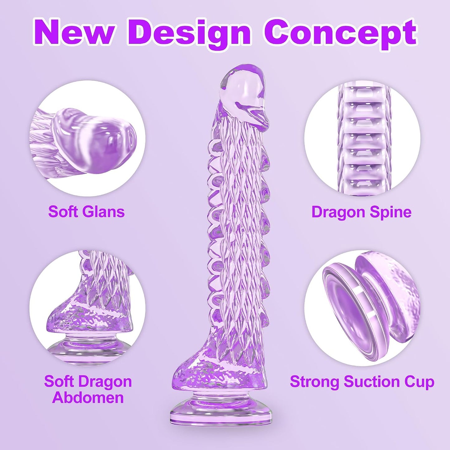 7.4 inch Dragon Dildo with Strong Suction Cup for Hands-Free Play,Realistic Monster Dildo Anal Plug Prostate Massager Adult Sex Toys for Vaginal G-Spot and Anal Prostate Purple