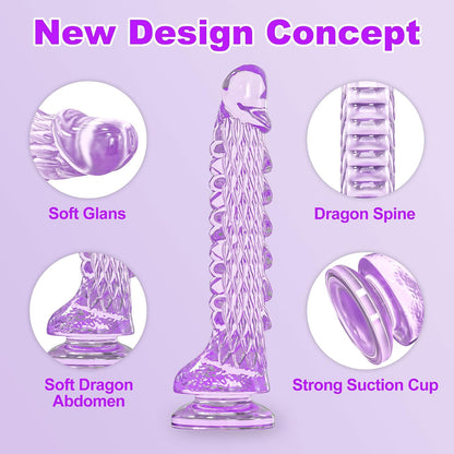 7.4 inch Dragon Dildo with Strong Suction Cup for Hands-Free Play,Realistic Monster Dildo Anal Plug Prostate Massager Adult Sex Toys for Vaginal G-Spot and Anal Prostate Purple