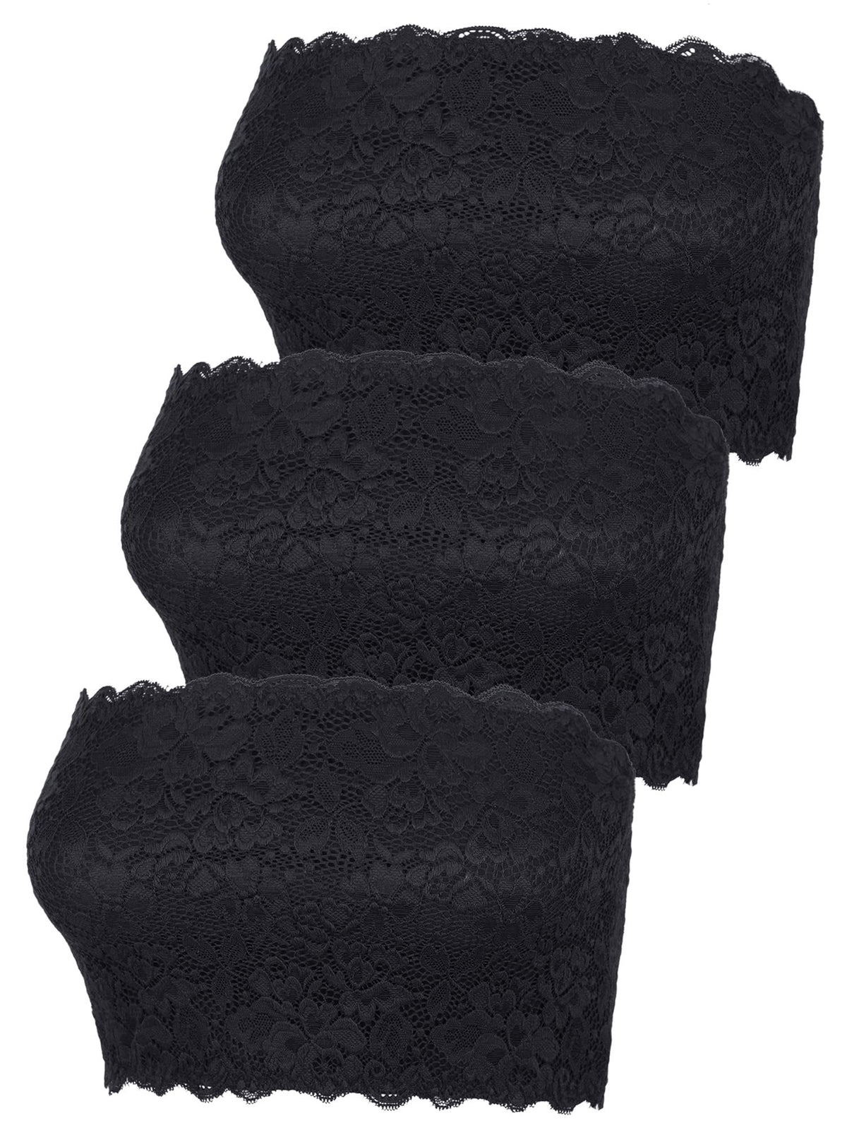 Boao 3 Pieces Women's Floral Lace Tube Top Bandeau Strapless Bras Seamless Stretchy Chest Wrap