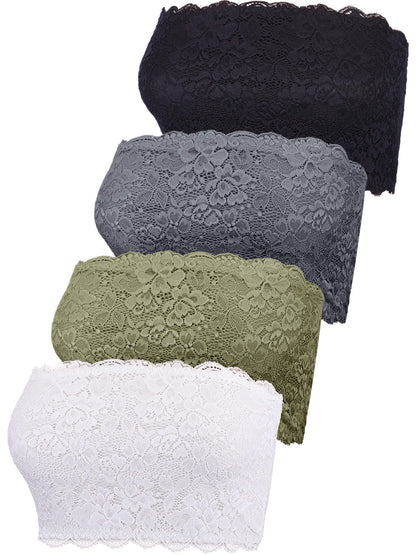Boao 3 Pieces Women's Floral Lace Tube Top Bandeau Strapless Bras Seamless Stretchy Chest Wrap