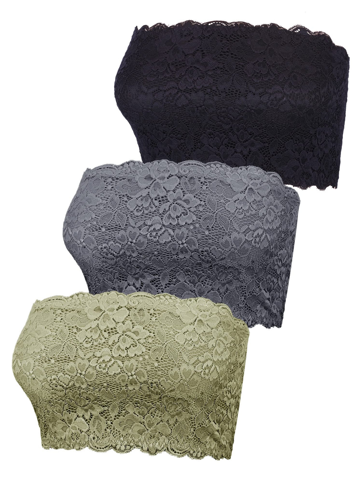 Boao 3 Pieces Women's Floral Lace Tube Top Bandeau Strapless Bras Seamless Stretchy Chest Wrap