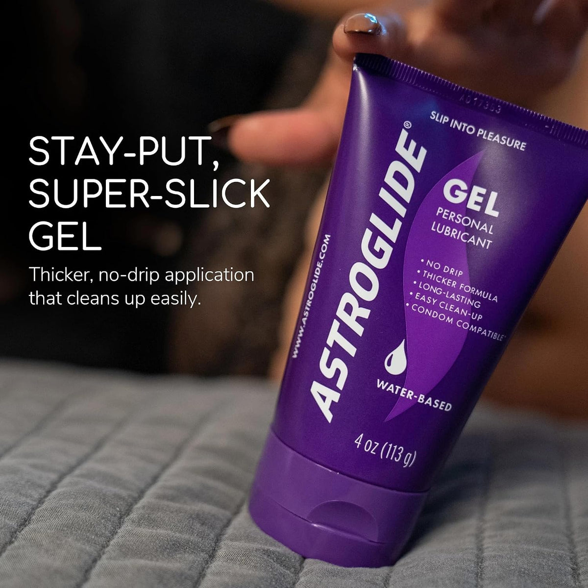 ASTROGLIDE Ultra Gentle Gel Lube, Hypoallergenic, 3 Fl Oz, Travel Size | Water-based ultra gentle hypoallergenic gel without glycerin or parabens. Thicker formula safe for toys and latex condoms.