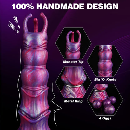10" Monster Dildo Huge Ovipositor Dildo with 4 Eggs, Big Fantasy Anal Dildo | Horse Knot Dragon Dildo with Inflatable Pump, Dog Sex Toy with Strong Suction Cup, Silicone Alien Adult Toys for Women Men