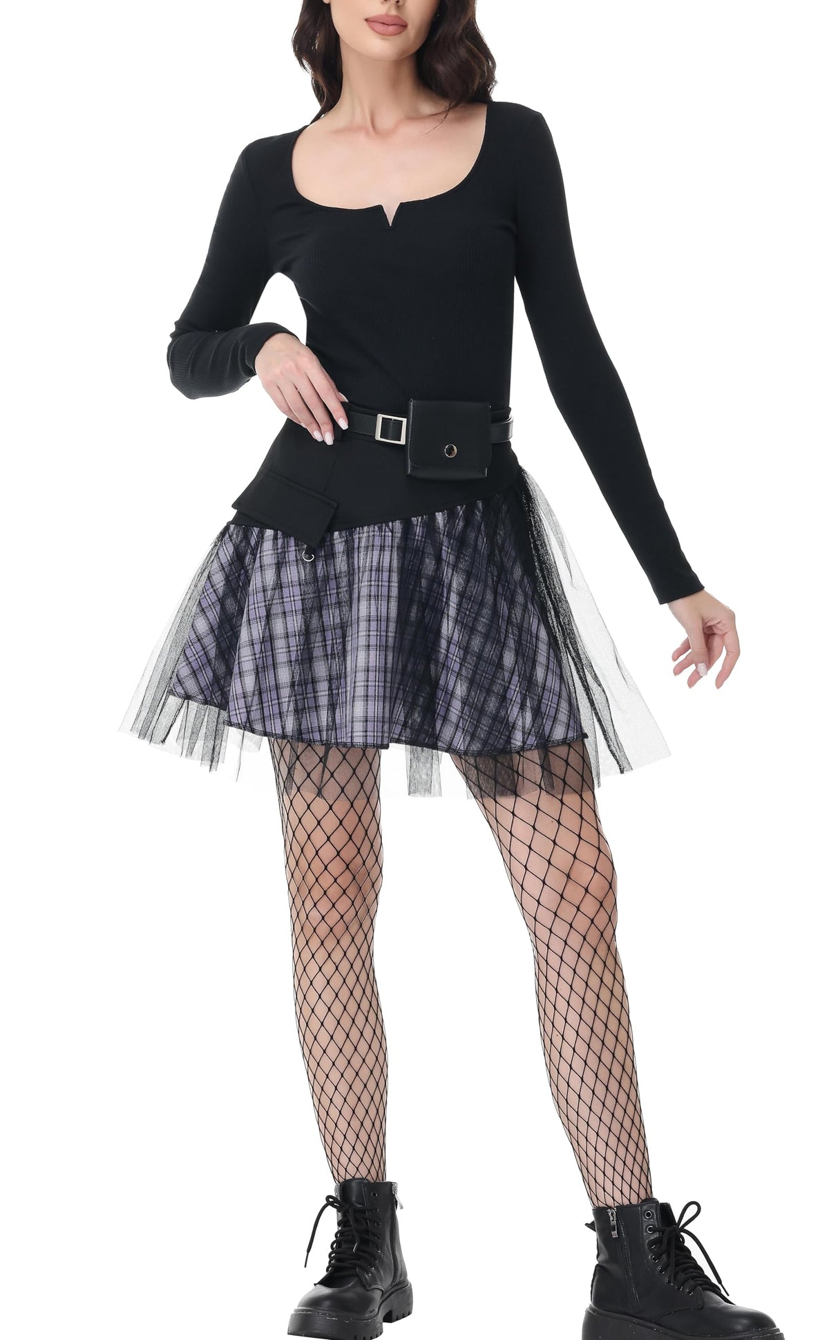 PUNK RAVE DAILY Gothic Skirts Goth Mini Plaid Skirt with Tulle Punk Dunk High Waist A-Line Party Skirt