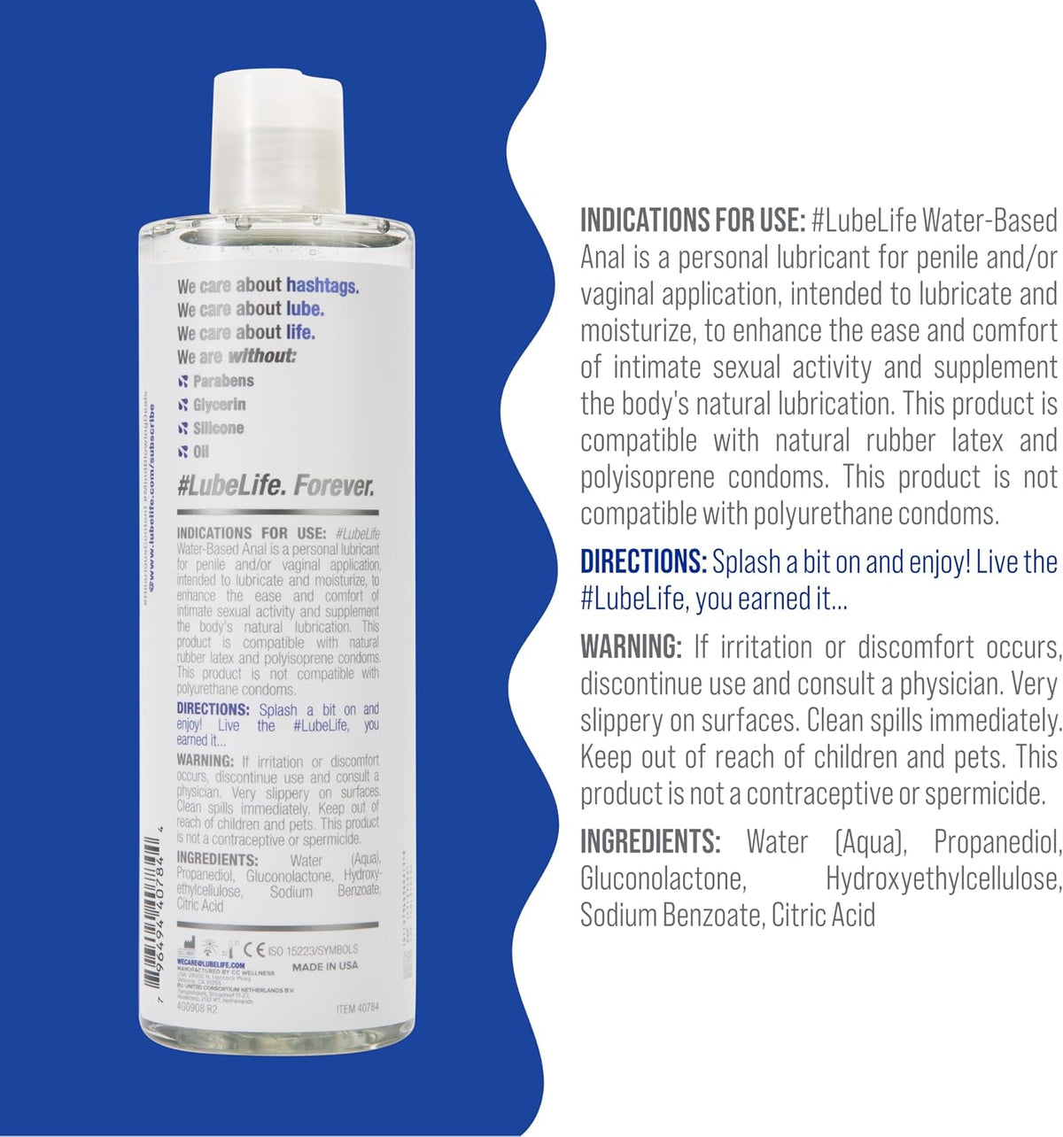 LUBELIFE Water Based 3X Anal Lube, Personal Lubricant, 12 Fl Oz | Extra thick anal glide with triple cushion, non-sticky water-based formula, toy and condom compatible, smooth confident glide