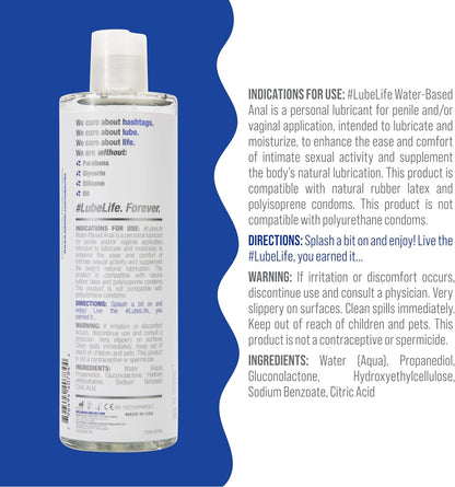 LUBELIFE Water Based 3X Anal Lube, Personal Lubricant, 12 Fl Oz | Extra thick anal glide with triple cushion, non-sticky water-based formula, toy and condom compatible, smooth confident glide