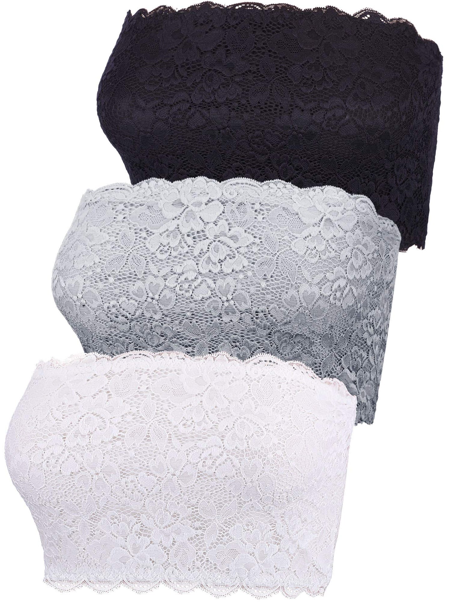 Boao 3 Pieces Women's Floral Lace Tube Top Bandeau Strapless Bras Seamless Stretchy Chest Wrap