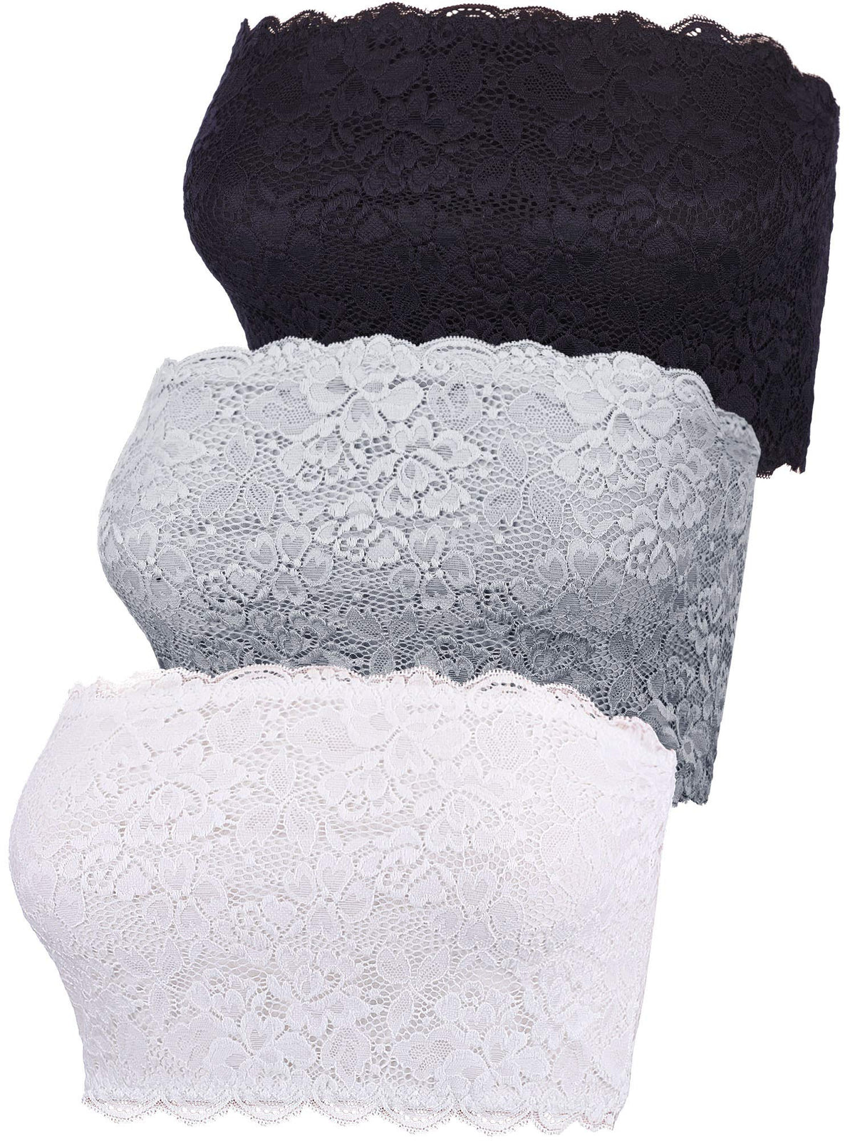 Boao 3 Pieces Women's Floral Lace Tube Top Bandeau Strapless Bras Seamless Stretchy Chest Wrap