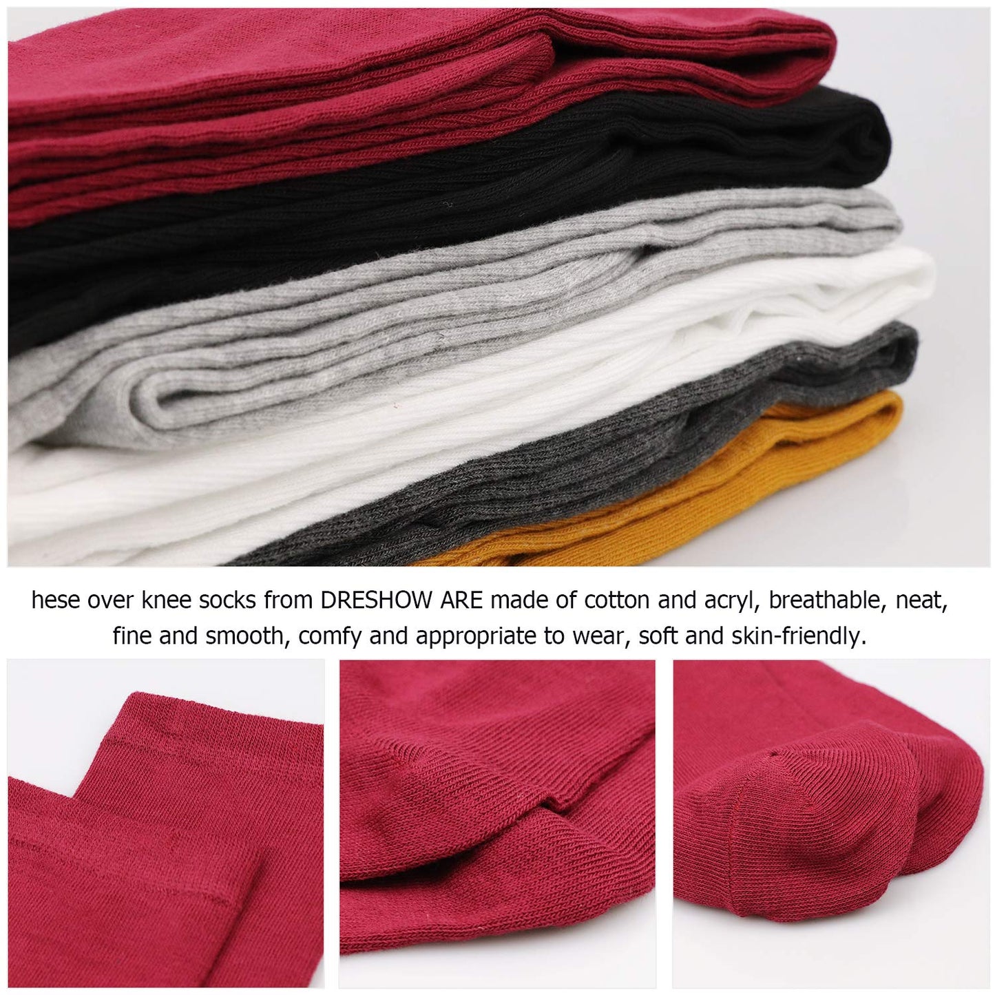 DRESHOW 6 Pairs High Thigh Socks Striped Over Knee Thin Tights Long Stocking Leg Warmer