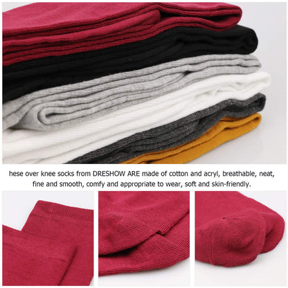DRESHOW 6 Pairs High Thigh Socks Striped Over Knee Thin Tights Long Stocking Leg Warmer