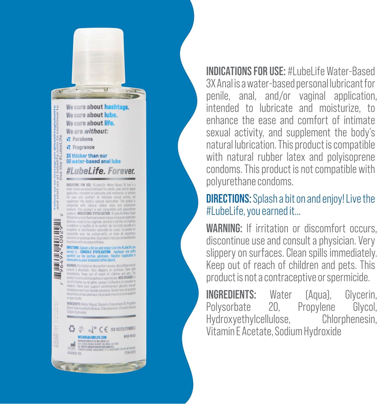 LUBELIFE Water Based 3X Anal Lube, Personal Lubricant, 12 Fl Oz | Extra thick anal glide with triple cushion, non-sticky water-based formula, toy and condom compatible, smooth confident glide