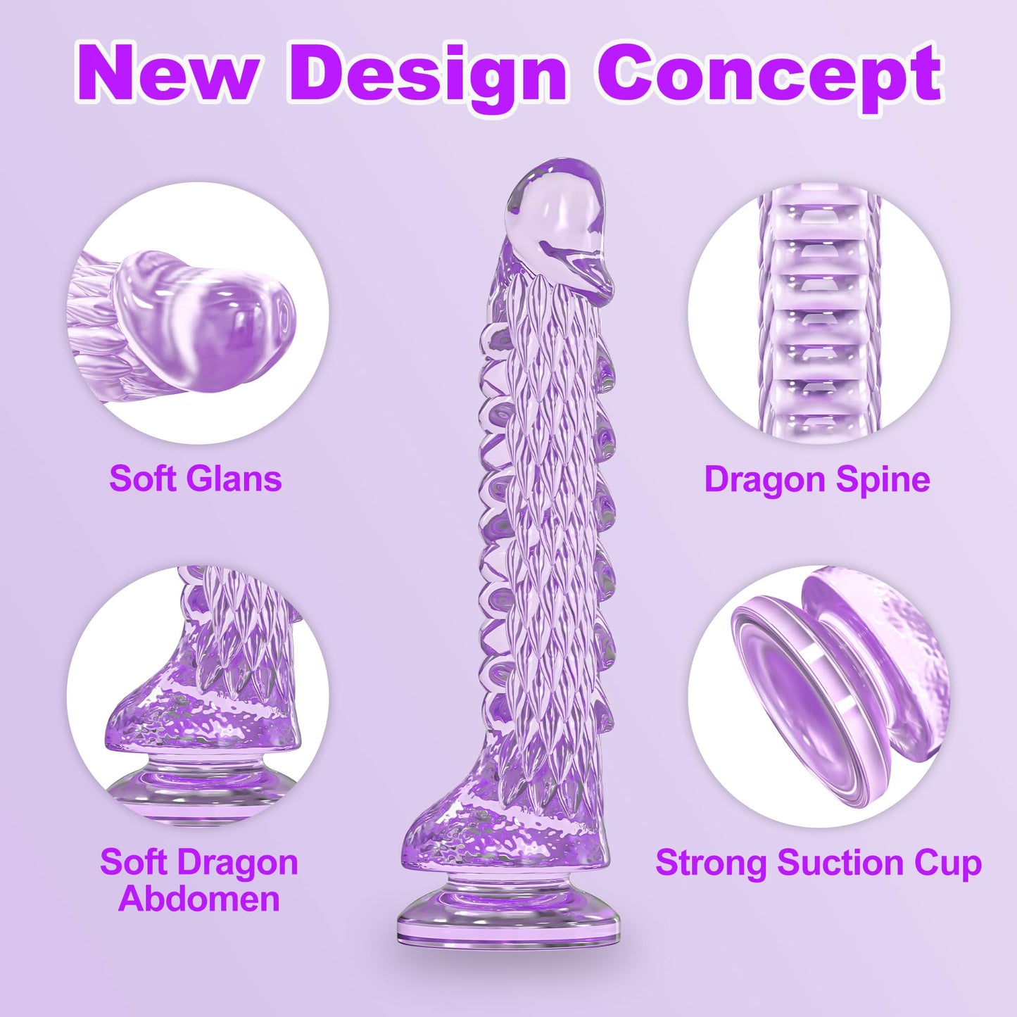 7.4 inch Dragon Dildo with Strong Suction Cup for Hands-Free Play,Realistic Monster Dildo Anal Plug Prostate Massager Adult Sex Toys for Vaginal G-Spot and Anal Prostate Purple