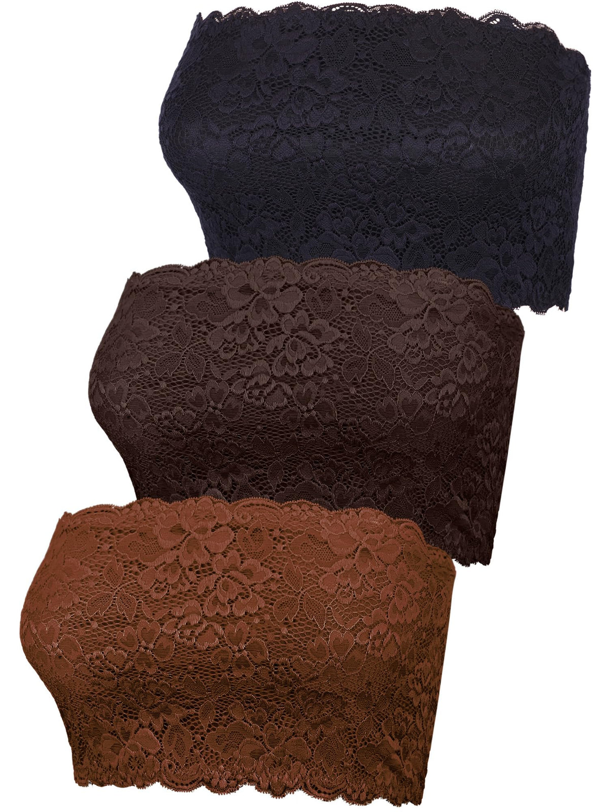 Boao 3 Pieces Women's Floral Lace Tube Top Bandeau Strapless Bras Seamless Stretchy Chest Wrap
