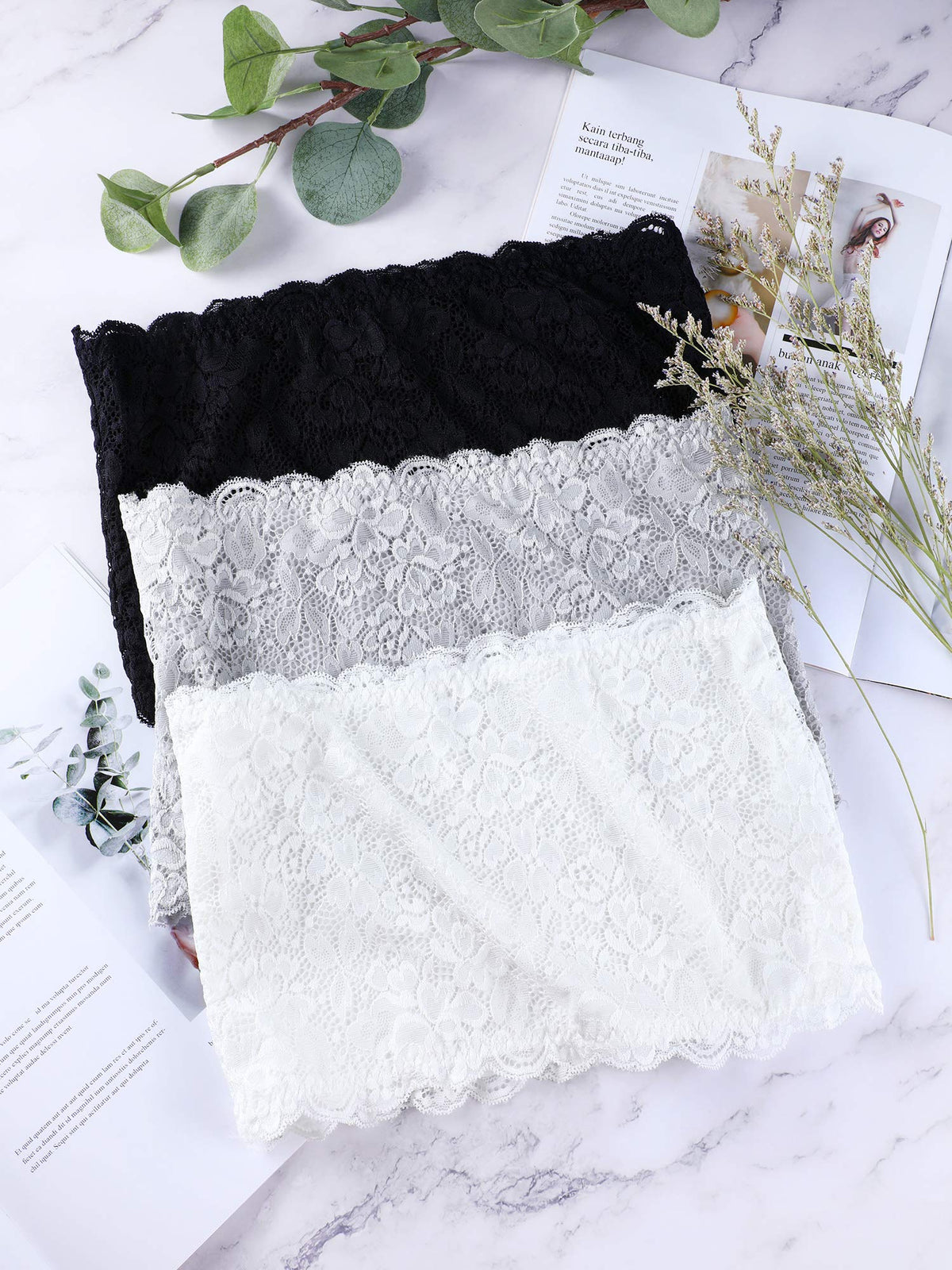 Boao 3 Pieces Women's Floral Lace Tube Top Bandeau Strapless Bras Seamless Stretchy Chest Wrap