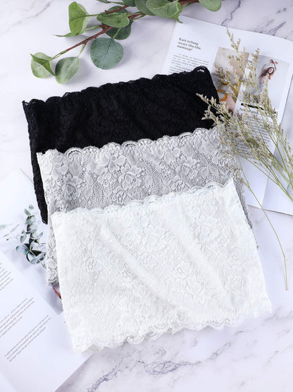 Boao 3 Pieces Women's Floral Lace Tube Top Bandeau Strapless Bras Seamless Stretchy Chest Wrap