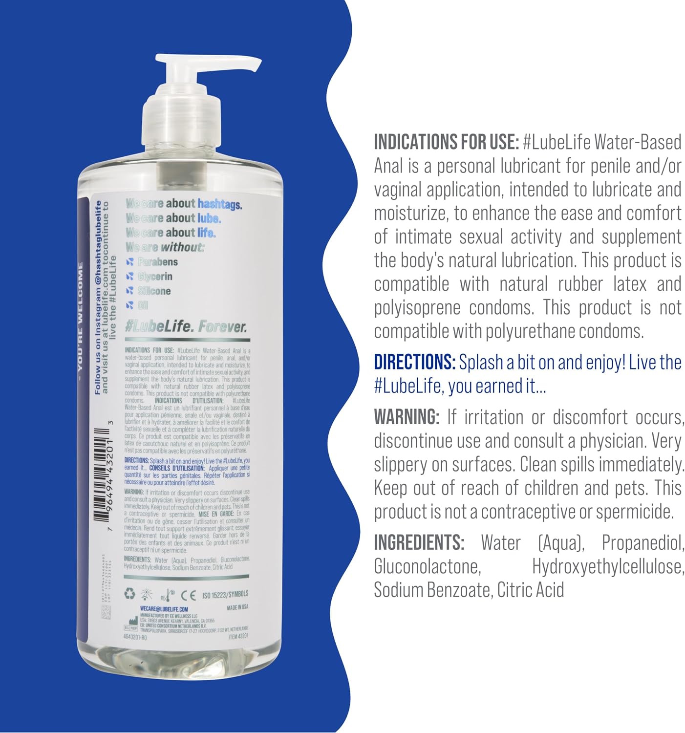 LUBELIFE Water Based 3X Anal Lube, Personal Lubricant, 12 Fl Oz | Extra thick anal glide with triple cushion, non-sticky water-based formula, toy and condom compatible, smooth confident glide