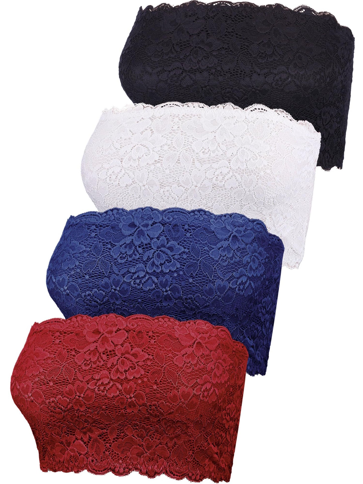 Boao 3 Pieces Women's Floral Lace Tube Top Bandeau Strapless Bras Seamless Stretchy Chest Wrap
