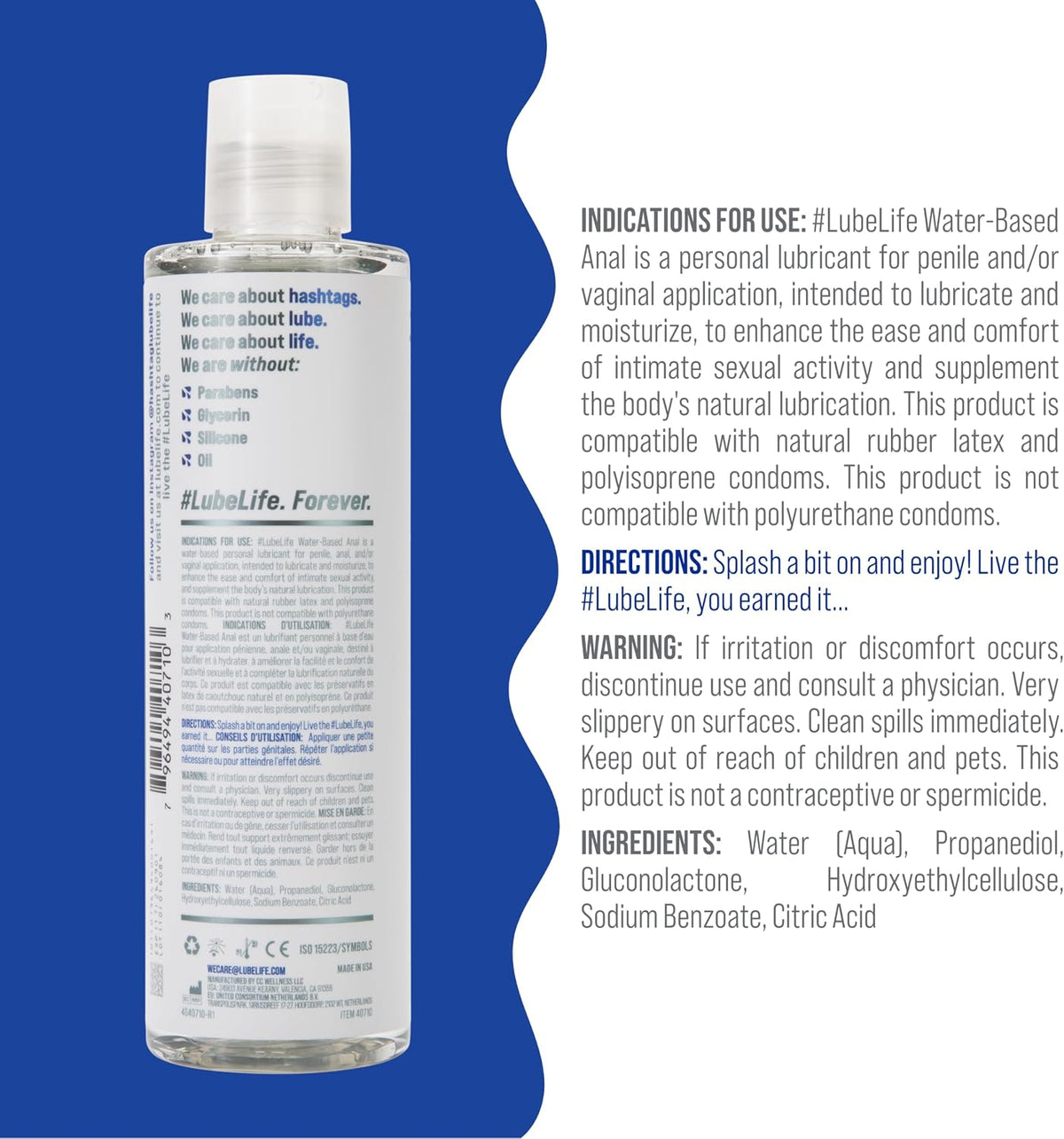 LUBELIFE Water Based 3X Anal Lube, Personal Lubricant, 12 Fl Oz | Extra thick anal glide with triple cushion, non-sticky water-based formula, toy and condom compatible, smooth confident glide