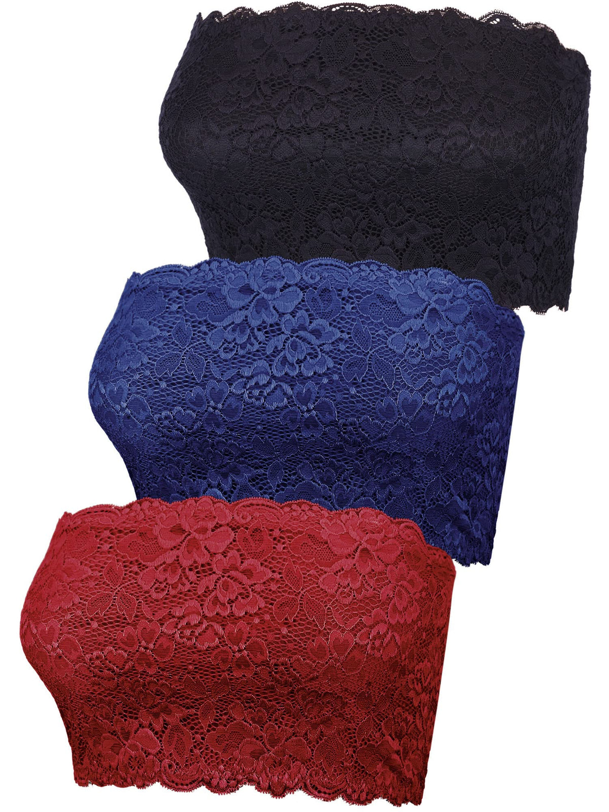 Boao 3 Pieces Women's Floral Lace Tube Top Bandeau Strapless Bras Seamless Stretchy Chest Wrap