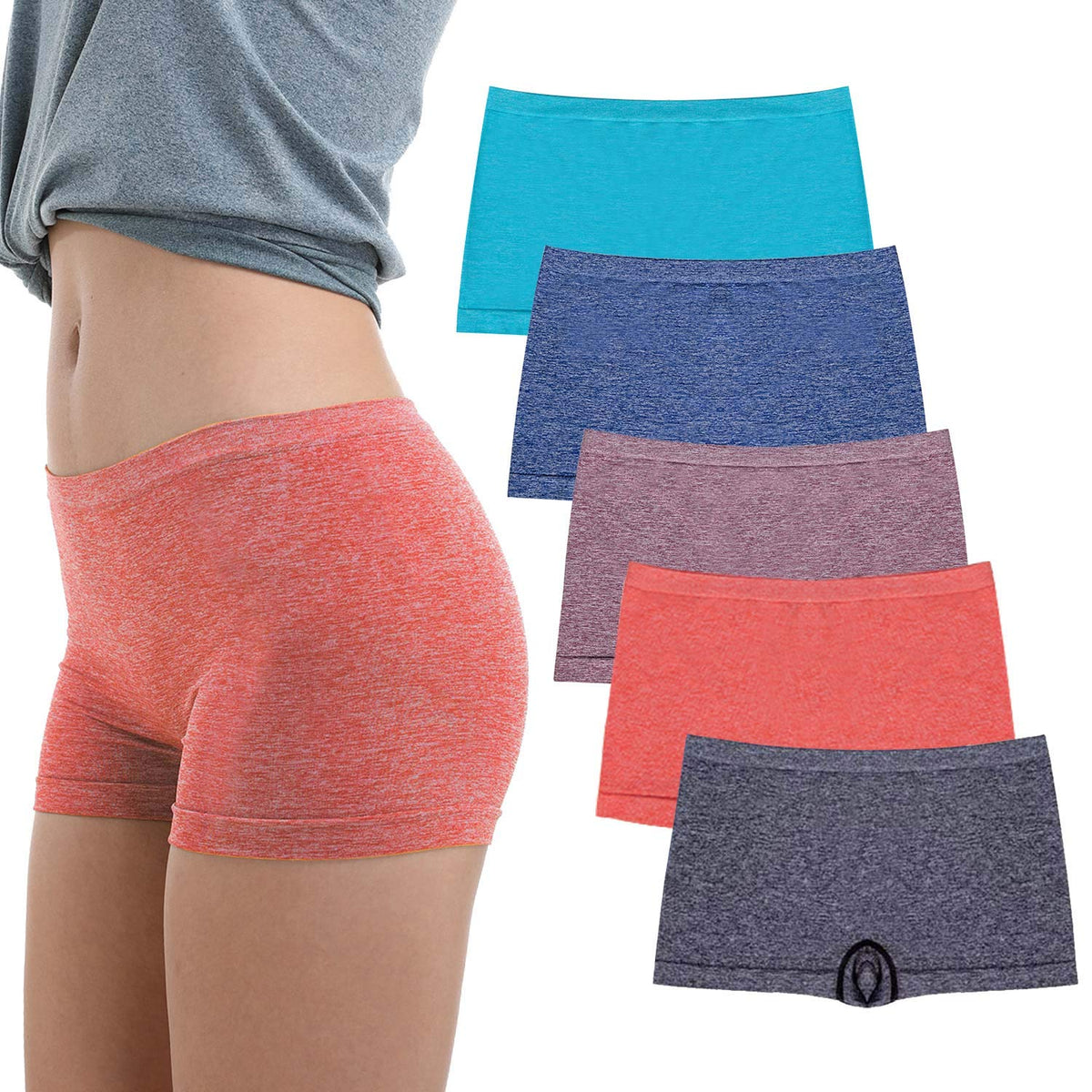 R RUXIA Boyshort Panties Seamless Nylon Underwear Stretch Boxer Briefs 5 Pack