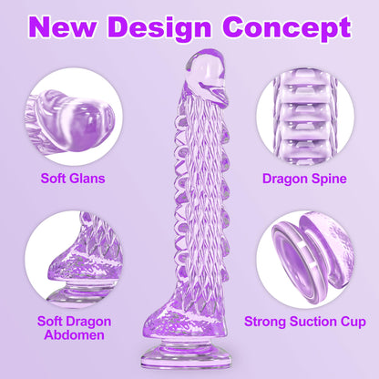 7.4 inch Dragon Dildo with Strong Suction Cup for Hands-Free Play,Realistic Monster Dildo Anal Plug Prostate Massager Adult Sex Toys for Vaginal G-Spot and Anal Prostate Purple